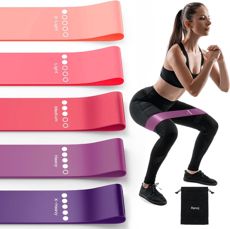 RenoJ Resistance Bands for Working Out, 5-Pack Elastic Exercise Bands for Strength Training, Stretching, Workout; Home Gym Equipment for Women Men, Pilates Yoga Physical Therapy, Leg Glute Arm Exercise Kit - Image 1