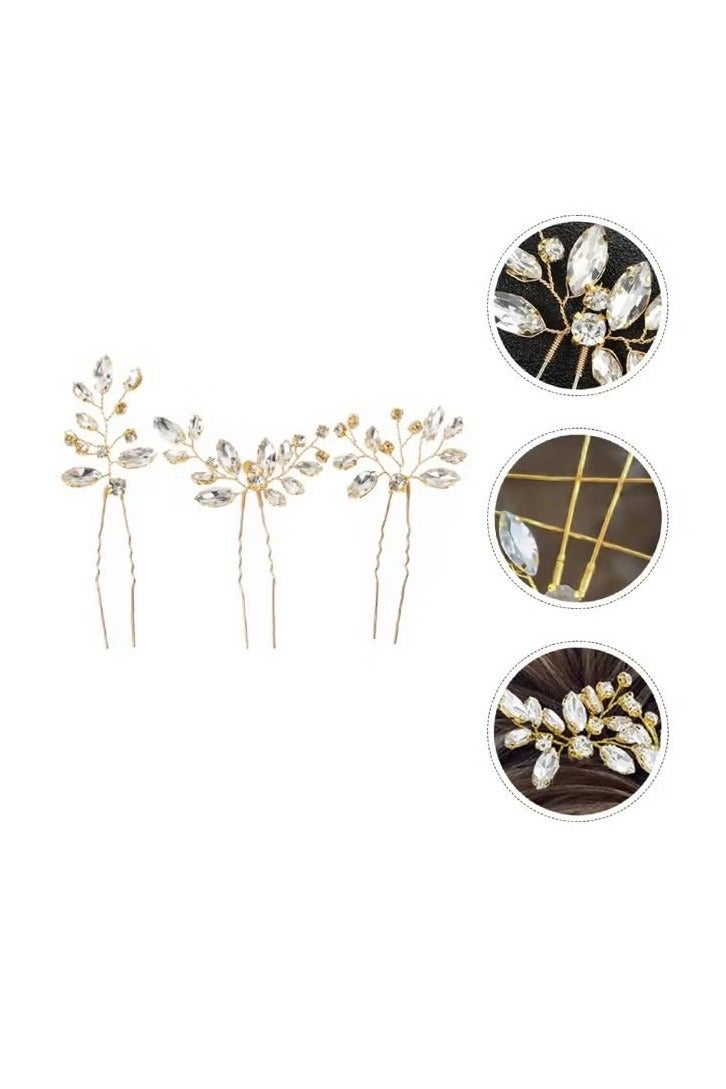 Rhinestone Bride Wedding Hair Pins, 3Pcs Crystal Bridal Head Piece Flower Hair Accessories for Women and Girls (Gold) - Image 4
