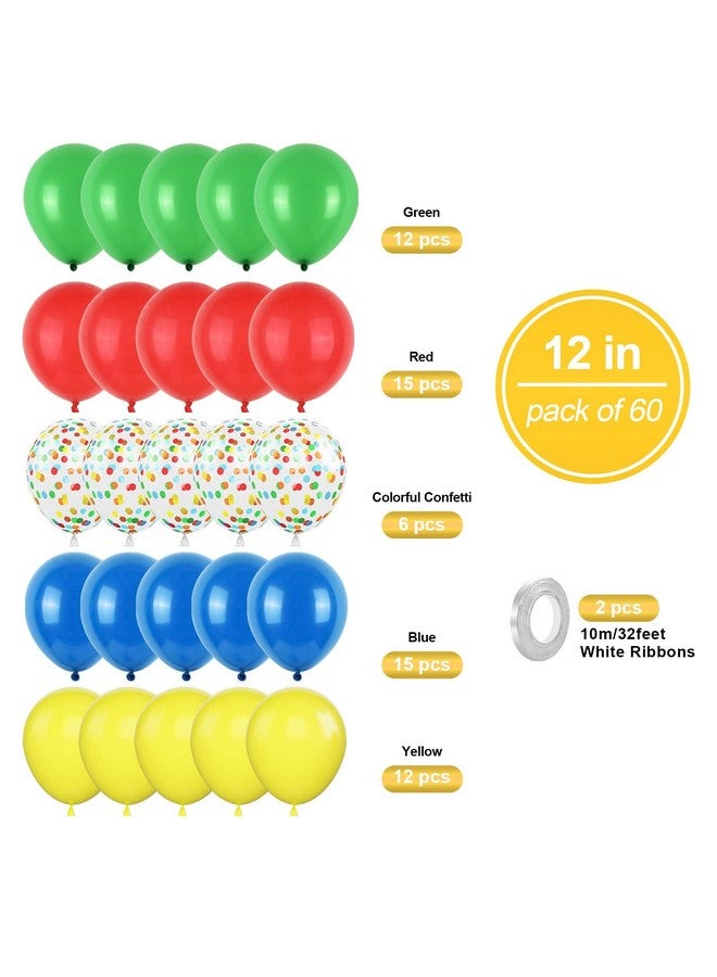 Biapian بالونات حمراء وصفراء وزرقاء، 60 قطعة بالونات حمراء وزرقاء وخضراء، بالونات لاتكس مات 12 بوصة زرقاء وصفراء وحمراء وخضراء، بالونات ملونة مع كونفيتي لتزيين حفلات عيد الميلاد للأطفال وحفلات استقبال المواليد ومهرجانات السيرك. - Image 2