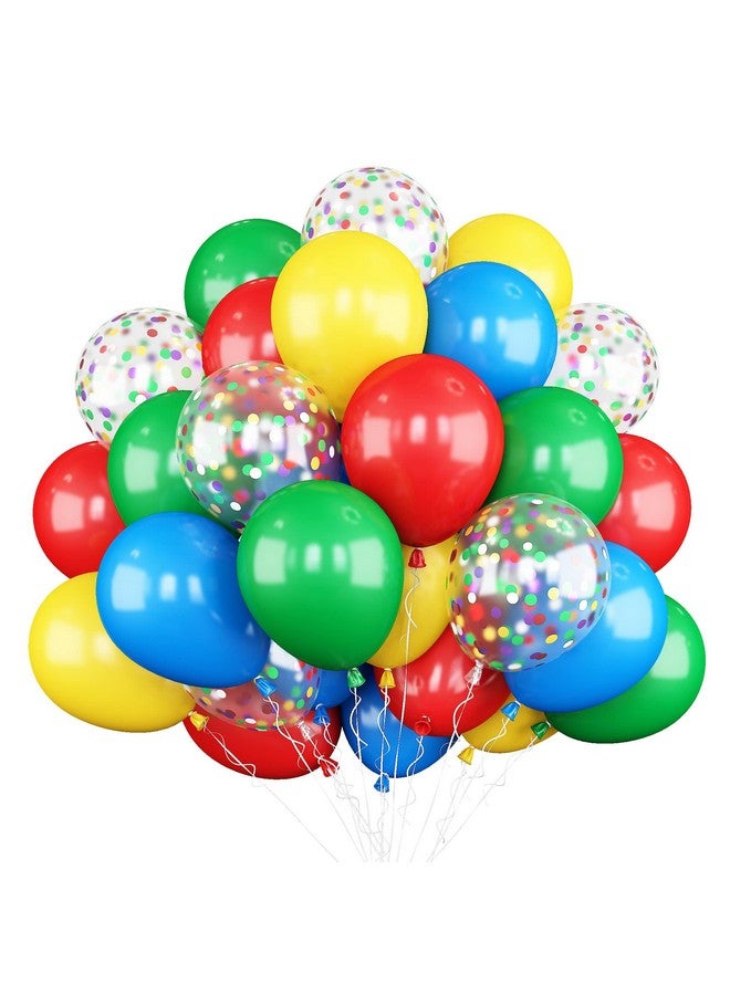 Biapian بالونات حمراء وصفراء وزرقاء، 60 قطعة بالونات حمراء وزرقاء وخضراء، بالونات لاتكس مات 12 بوصة زرقاء وصفراء وحمراء وخضراء، بالونات ملونة مع كونفيتي لتزيين حفلات عيد الميلاد للأطفال وحفلات استقبال المواليد ومهرجانات السيرك. - Image 1