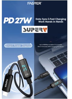 Faster 27W USB-C to Lightning Fast Charging Cable 1 Meter with LED Display - Lightning Cable for iPhone - Braided Long Charger Cable for PD Fast Charging - Durable and Fast Data Cable  - Image 3