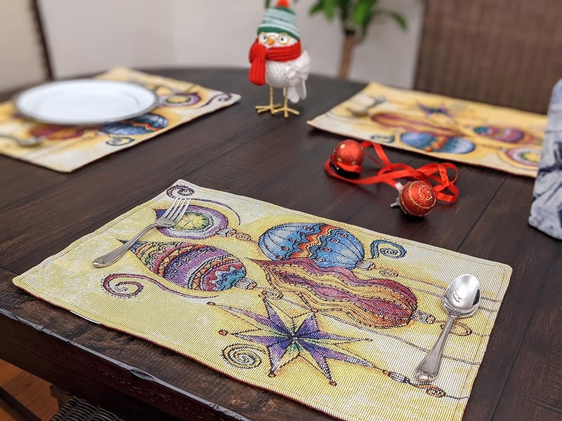 DaDa Bedding Bohemian Ornaments Tapestry Placemats  Set of 4 Festive Christmas Holiday Turkish Star Lights Lanterns  Needle Stitched Cotton Linen Woven Kitchen Dining Table Mats  13 x 19 14916 - Image 5