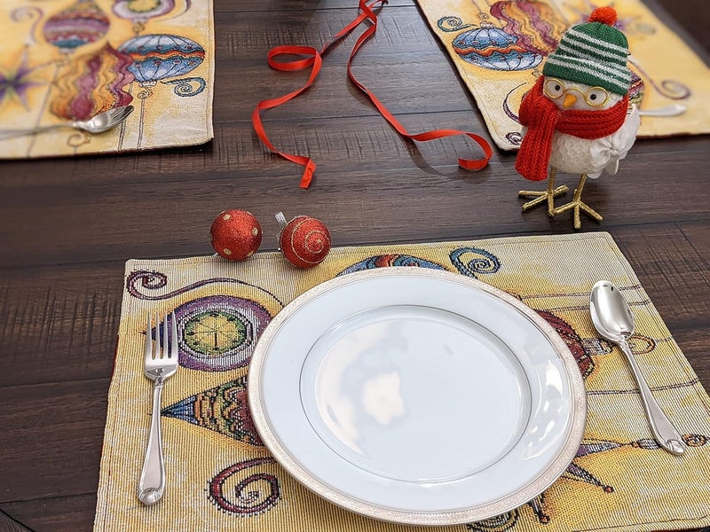 DaDa Bedding Bohemian Ornaments Tapestry Placemats  Set of 4 Festive Christmas Holiday Turkish Star Lights Lanterns  Needle Stitched Cotton Linen Woven Kitchen Dining Table Mats  13 x 19 14916 - Image 4