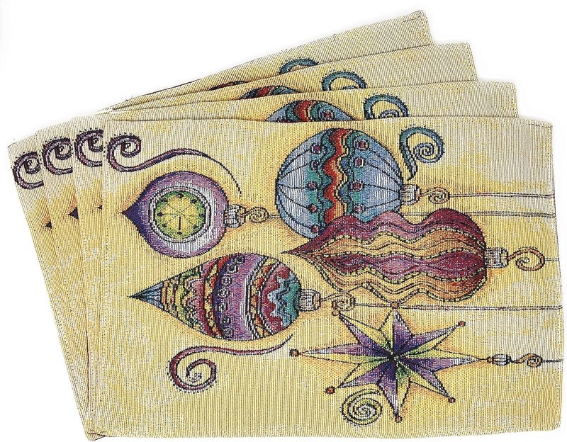 DaDa Bedding Bohemian Ornaments Tapestry Placemats  Set of 4 Festive Christmas Holiday Turkish Star Lights Lanterns  Needle Stitched Cotton Linen Woven Kitchen Dining Table Mats  13 x 19 14916 - Image 1