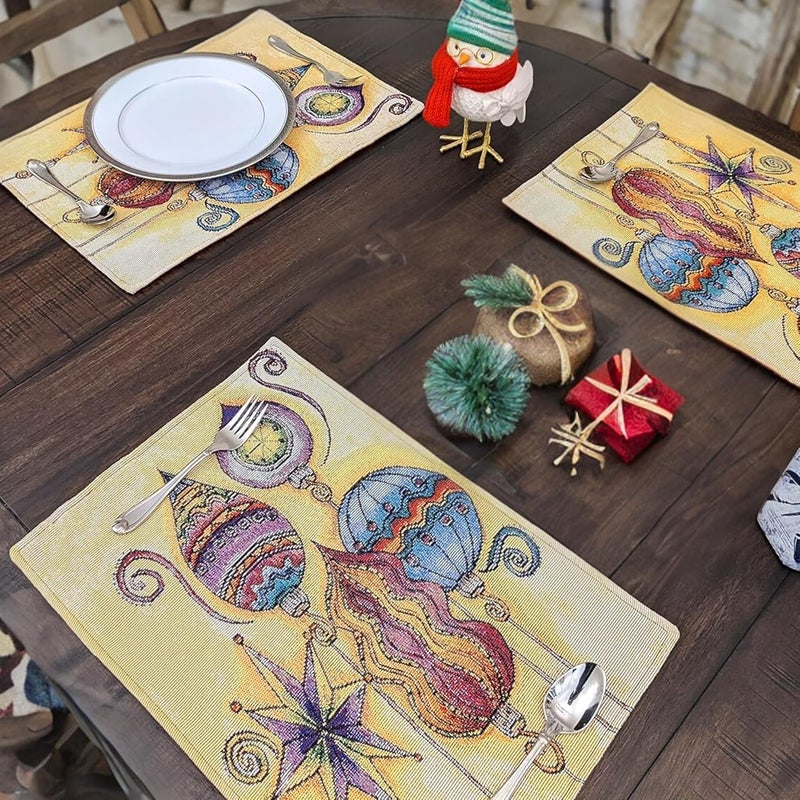 DaDa Bedding Bohemian Ornaments Tapestry Placemats  Set of 4 Festive Christmas Holiday Turkish Star Lights Lanterns  Needle Stitched Cotton Linen Woven Kitchen Dining Table Mats  13 x 19 14916 - Image 3