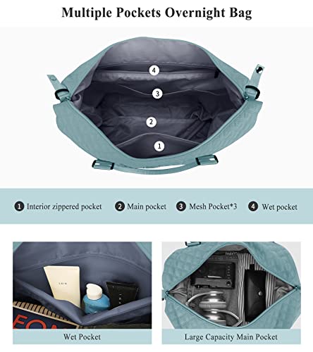 HYC00 Travel Duffel Bag, Weekender Overnight Bags for Women, Carry On Personal Item Bag with Trolley Sleeve & Wet Pocket,Pale Blue - Image 4