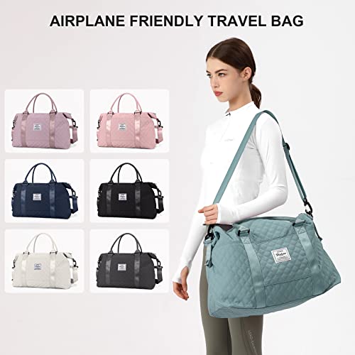 HYC00 Travel Duffel Bag, Weekender Overnight Bags for Women, Carry On Personal Item Bag with Trolley Sleeve & Wet Pocket,Pale Blue - Image 2