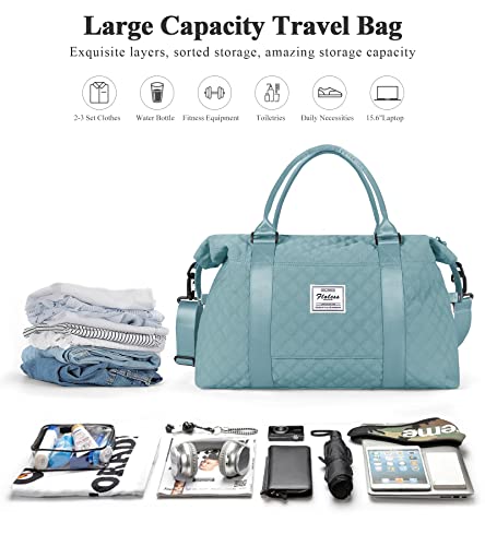 HYC00 Travel Duffel Bag, Weekender Overnight Bags for Women, Carry On Personal Item Bag with Trolley Sleeve & Wet Pocket,Pale Blue - Image 3