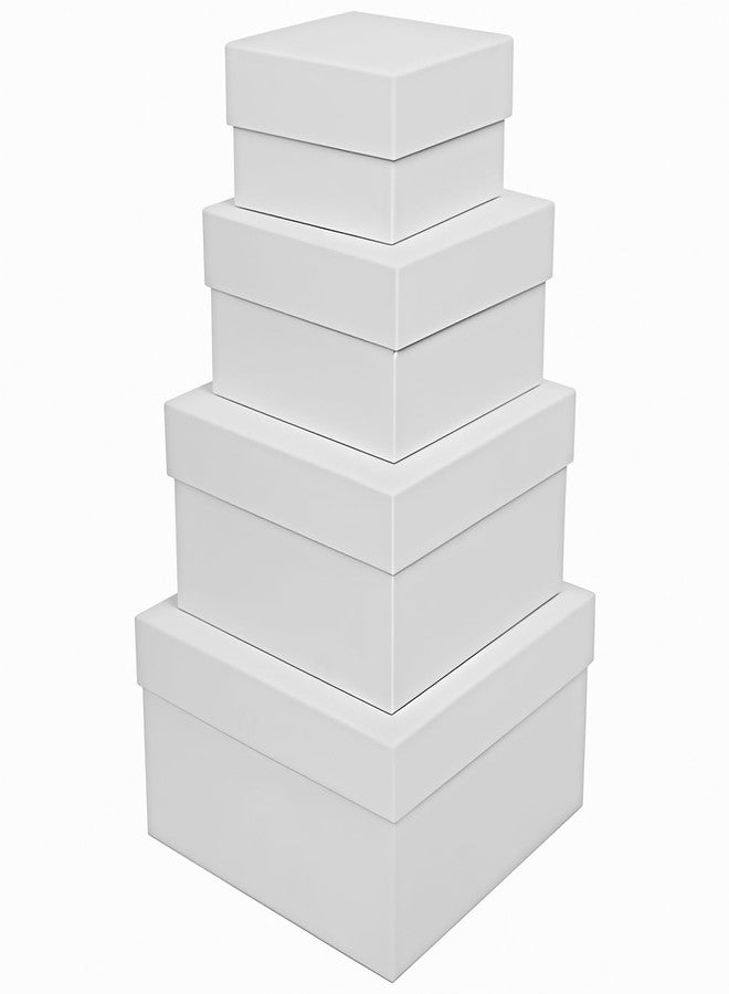 CHARMGIFTBOX White Gift Boxes for Presents 4 Pack Nesting Gift Boxes with Lids，3.7“-6.4“ Assorted Sizes Square Stackable Boxes for Birthday Wedding Christmas Party Gift Wrapping - Image 1