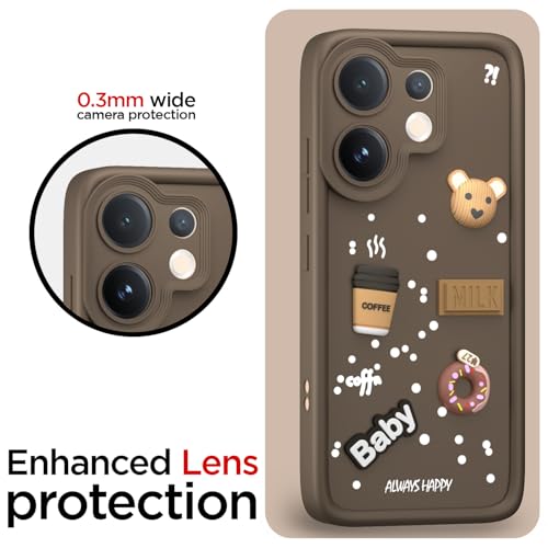 Pikkme Back Cover for Vivo V60 5G / Vivo T4 Pro 5G | 3D Bear Silicone Cute & Fun Coffee Cartoon | Full Body Protection Bumper Case (Brown) - Image 5