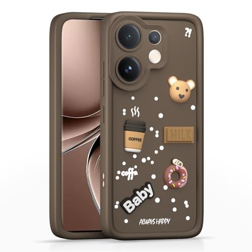 Pikkme Back Cover for Vivo V60 5G / Vivo T4 Pro 5G | 3D Bear Silicone Cute & Fun Coffee Cartoon | Full Body Protection Bumper Case (Brown) - Image 1