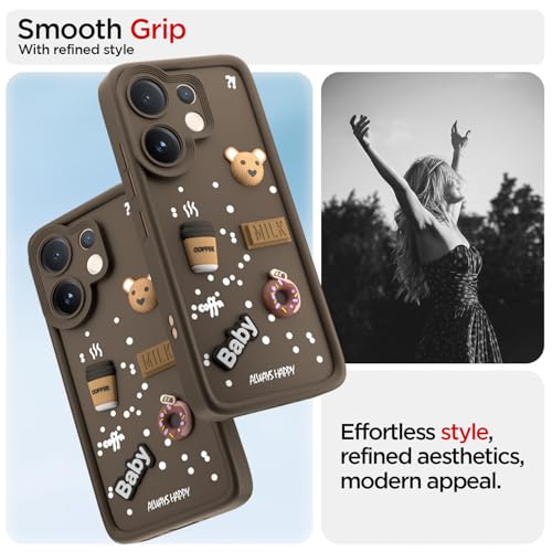 Pikkme Back Cover for Vivo V60 5G / Vivo T4 Pro 5G | 3D Bear Silicone Cute & Fun Coffee Cartoon | Full Body Protection Bumper Case (Brown) - Image 2