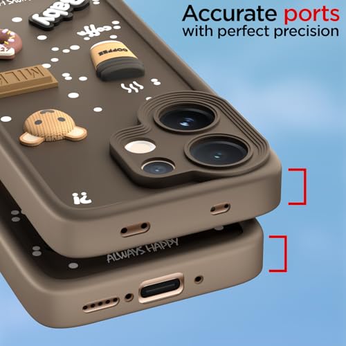 Pikkme Back Cover for Vivo V60 5G / Vivo T4 Pro 5G | 3D Bear Silicone Cute & Fun Coffee Cartoon | Full Body Protection Bumper Case (Brown) - Image 4