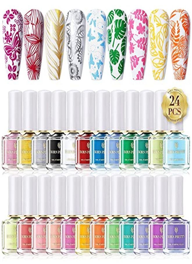 Born Pretty Nail Art Stamping Polish Fingernail Stamp Polish Set Manicure Print Nail Polish For Stamping Plates 24 Colors Bulk Nail Polish Set Gift Collection  - Image 1