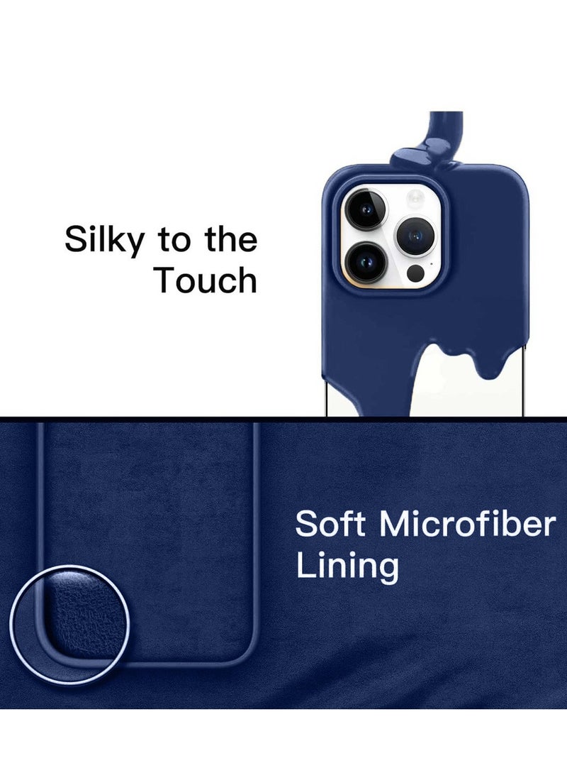 Soft Smooth Silicone Back Cover Case with Built-in Magnetic, inner side Microfiber Lining for Apple iPhone 15 Pro  – Navy Blue