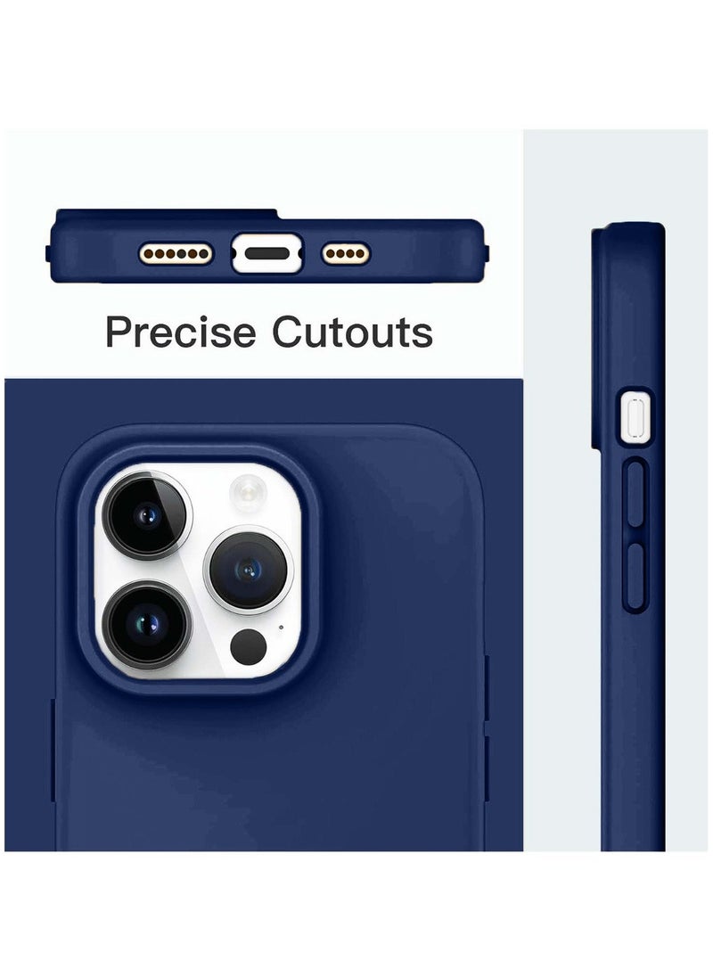 Soft Smooth Silicone Back Cover Case with Built-in Magnetic, inner side Microfiber Lining for Apple iPhone 15 Pro  – Navy Blue