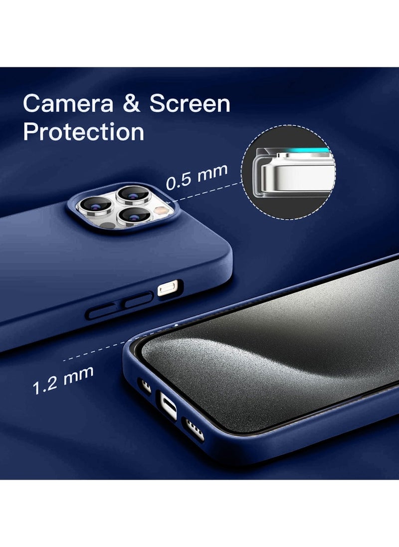 Soft Smooth Silicone Back Cover Case with Built-in Magnetic, inner side Microfiber Lining for Apple iPhone 15 Pro  – Navy Blue