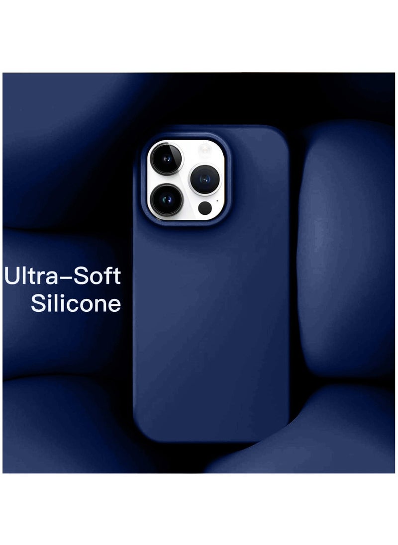 Soft Smooth Silicone Back Cover Case with Built-in Magnetic, inner side Microfiber Lining for Apple iPhone 15 Pro  – Navy Blue