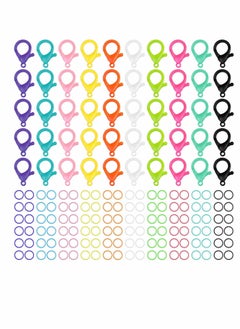 SYOSI Plastic Lobster Claw Clasps, 200 PCS Multicolor Clips and Open Jump Rings, Cute Lanyard Snap Hooks for Key Chain Ring Toy Chain Clasp DIY Handmade Crafts  - Image 1