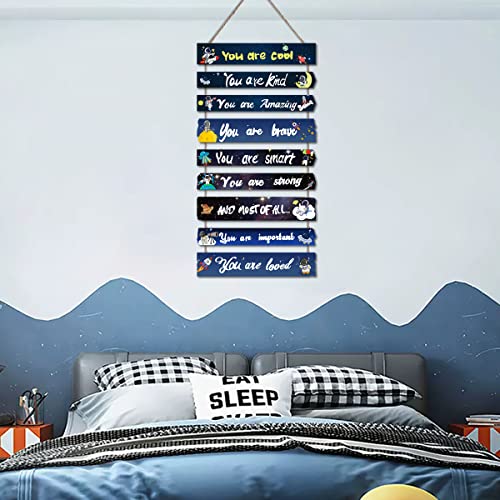 JEVUVU Outer Space Room Decor for Teen Boys Aesthetic, Cool Bedroom Wall Decor for Baby Boy, Navy Blue Kids Wall Art Signs, Fun Stuff Black Decorations for Nursery Bed Room Dorm Classroom Bathroom - Image 5