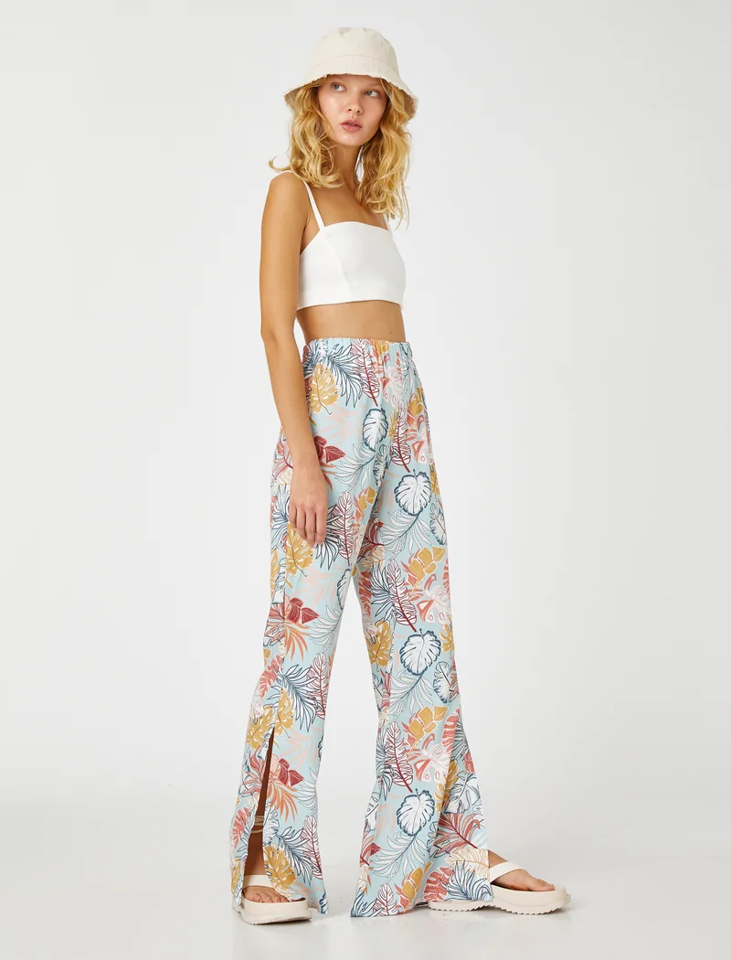 KOTON Wide Leg Trousers Slit High Waist