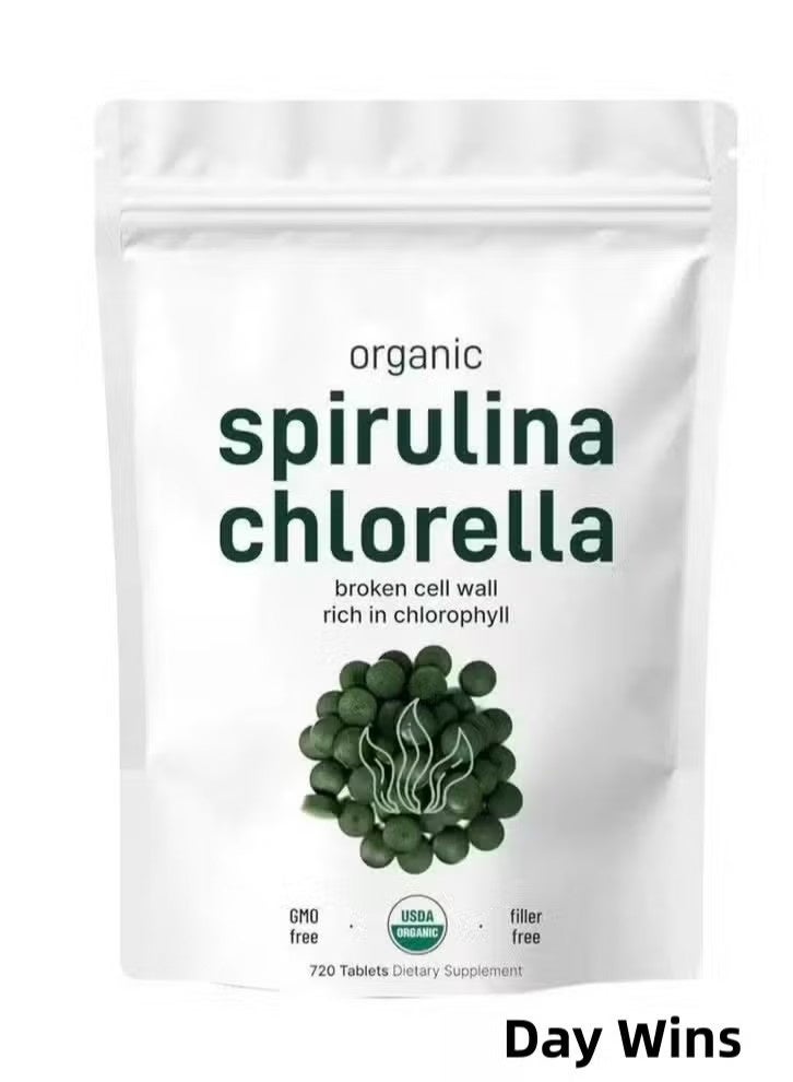 أورجانيك حبوب كلوريلا سبيرولينا العضوي ، 720 حبوب (إمدادات 4 أشهر) | 50/50 مزيج سوبر فود  جدار الخلية المكسور للامتصاص الأفضل  غني بالبروتين النباتي والكلوروفيل - Image 1
