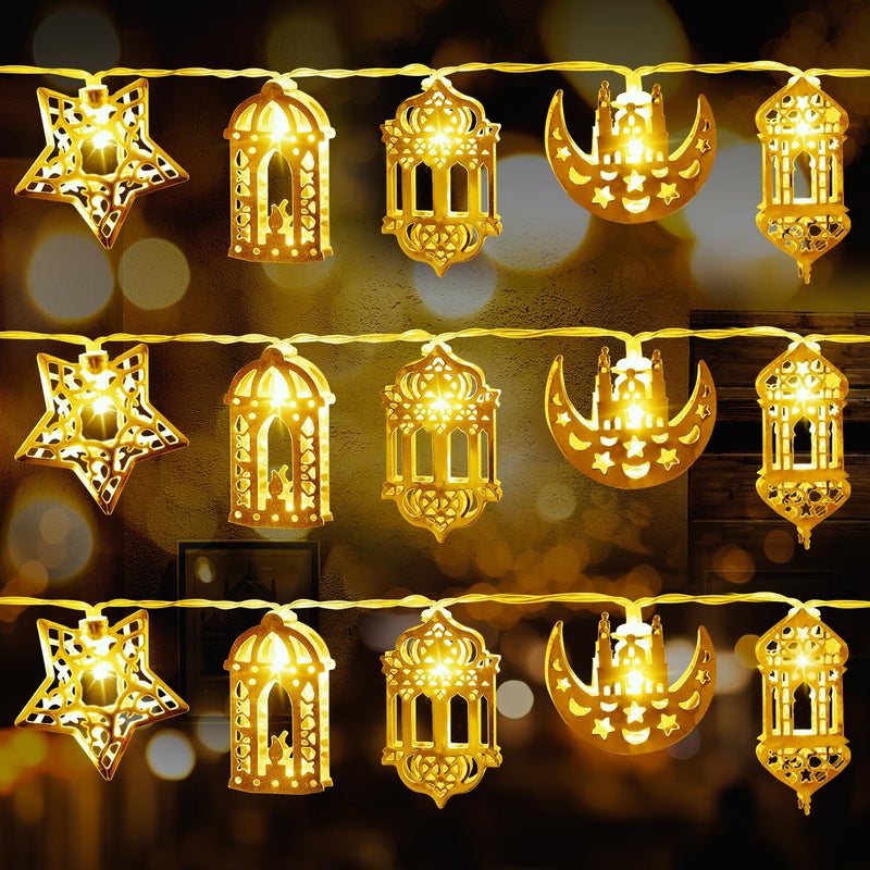 Fussion Ramadan String Lights Decorations 10.3 Feet, 20 LED Battery Operated Eid LED Moon and Star Light, Ramadan Mubarak Lantern for Bedroom, Indoor, Tree, Home Decor - Image 1