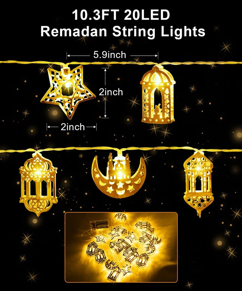 Fussion Ramadan String Lights Decorations 10.3 Feet, 20 LED Battery Operated Eid LED Moon and Star Light, Ramadan Mubarak Lantern for Bedroom, Indoor, Tree, Home Decor - Image 3