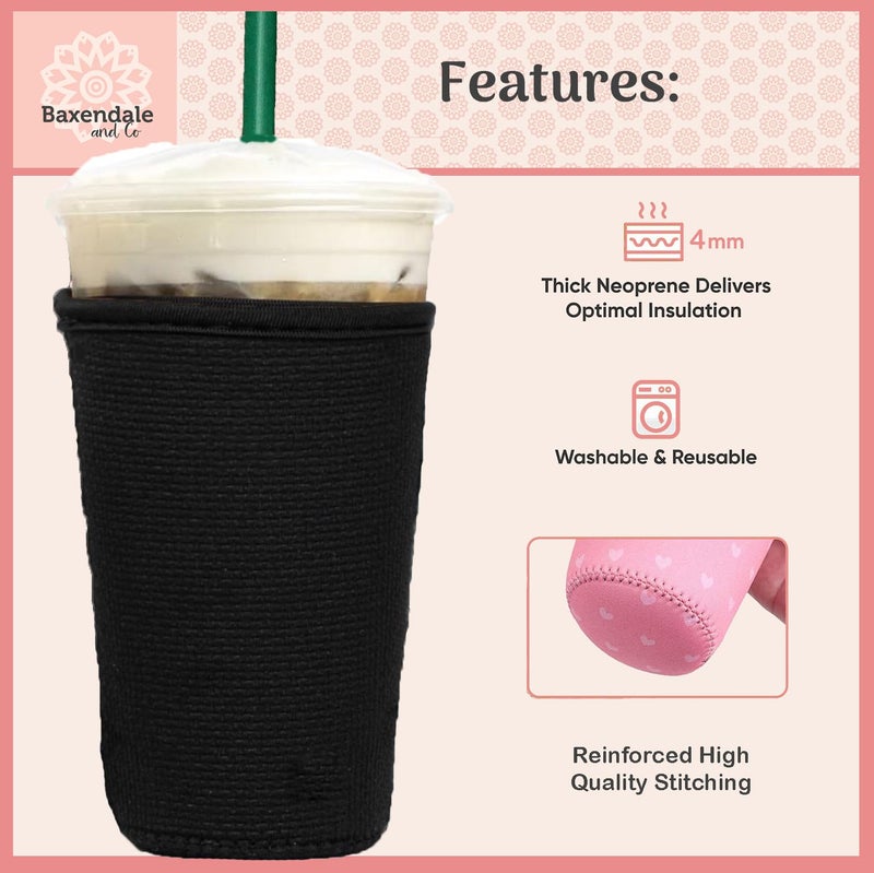 BAXENDALE AND CO Baxendale Iced Coffee Sleeve Cups - 2 Pack - Neoprene Iced Coffee Sleeve - Medium 22-24oz (Halloween Pumpkin) - Image 4