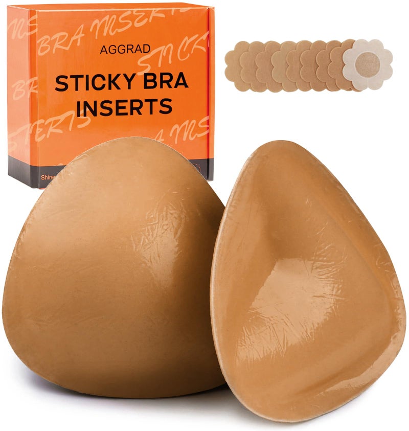 AGGRAD Double-Sided Sticky Push Up Bra Inserts Reusable Self Adhesive Bra Pads Bikini Padding Inserts - Sticky on Bra Pads Cups for Swimsuits Bikini Hazelnut-L - Image 1
