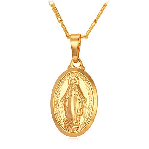 U7 Virgin Mary Necklace 18K Gold Plated Women/Men Christian Jewelry Cross St Benedict Miraculous Medal Pendant Necklace - Image 1