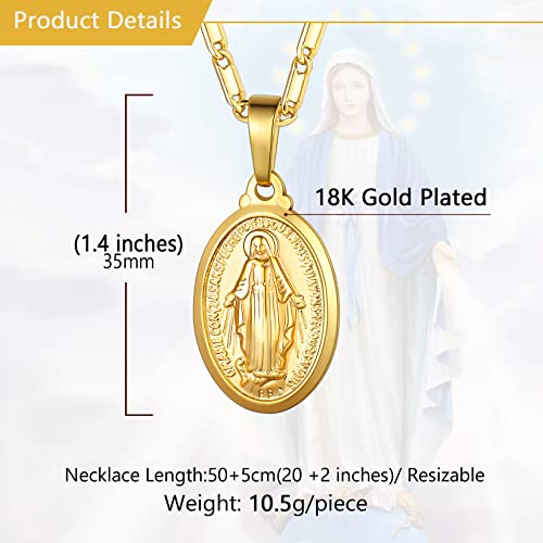 U7 Virgin Mary Necklace 18K Gold Plated Women/Men Christian Jewelry Cross St Benedict Miraculous Medal Pendant Necklace - Image 4