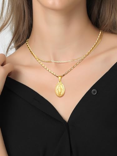 U7 Virgin Mary Necklace 18K Gold Plated Women/Men Christian Jewelry Cross St Benedict Miraculous Medal Pendant Necklace - Image 2