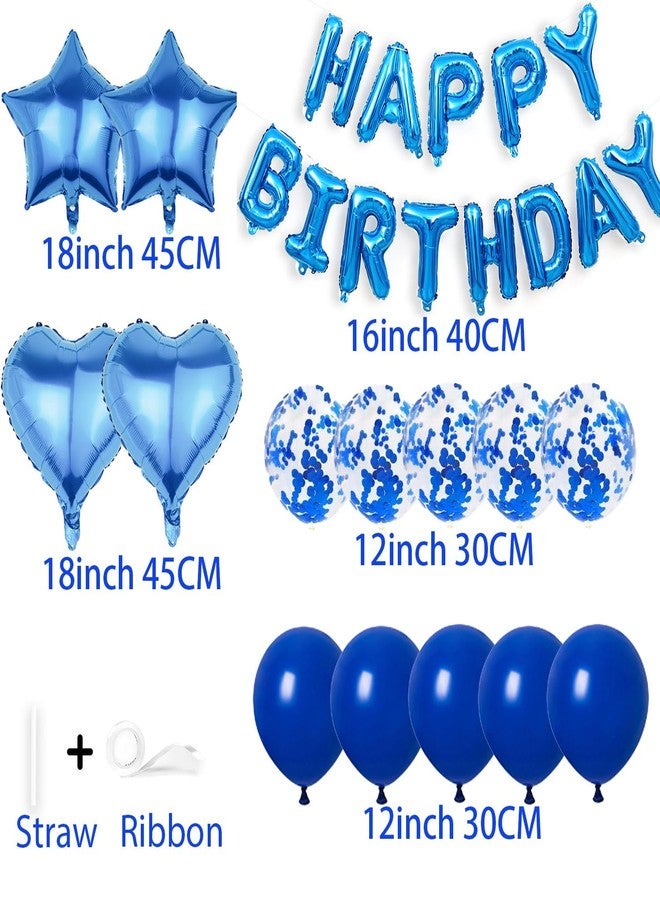 WEIKA 27 Pcs Dark Blue Birthday Decorations, 3D Foil Dark Blue Happy Birthday Balloon Banner, Pentagram Heart Foil Balloons Confetti Balloons Kit For Boys Girls Birthday Party Supplies - Image 3