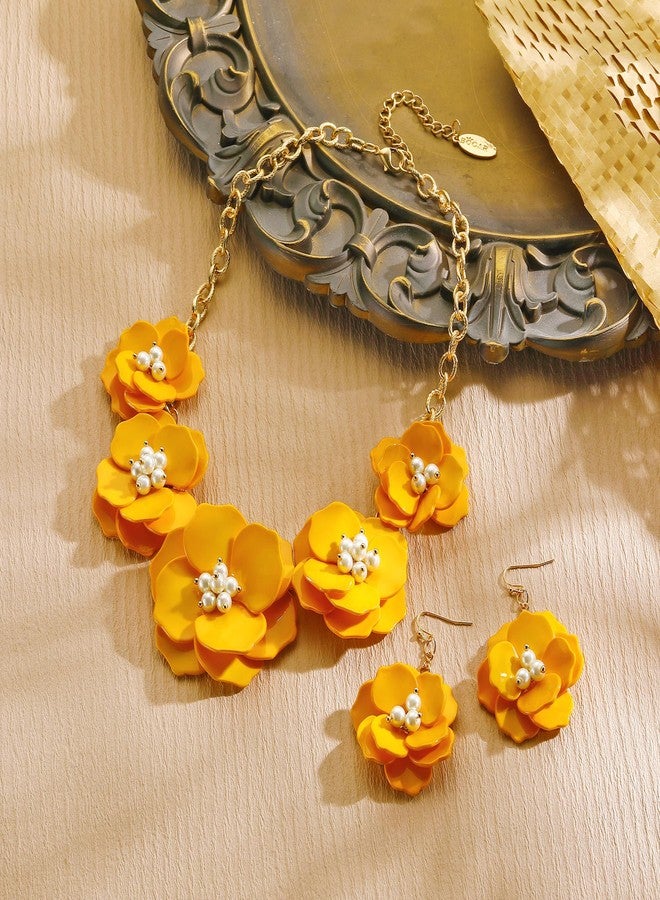 بوكار قلادة بوكار الزهرية، طقم قلادات وأقراط صيفية أنيقة للنساء، هدية مثالية لحفلات المجوهرات النسائية (NK-10735-Yellow-set) - Image 2