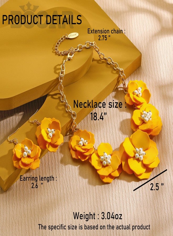 بوكار قلادة بوكار الزهرية، طقم قلادات وأقراط صيفية أنيقة للنساء، هدية مثالية لحفلات المجوهرات النسائية (NK-10735-Yellow-set) - Image 5