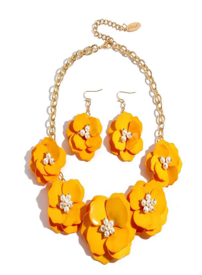 بوكار قلادة بوكار الزهرية، طقم قلادات وأقراط صيفية أنيقة للنساء، هدية مثالية لحفلات المجوهرات النسائية (NK-10735-Yellow-set) - Image 1