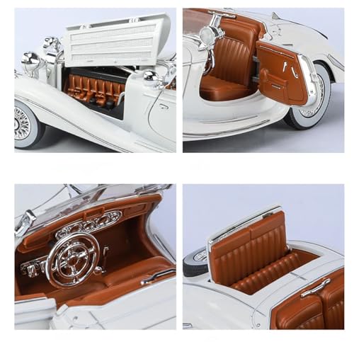 Magicwand® Die-Cast Zinc Alloy 1:24 Scale 1936 Merrc-Bennz Classic Large with 4 Openable Doors,Lights & Music & Working Steering【White】【Pack of 1】 - Image 3