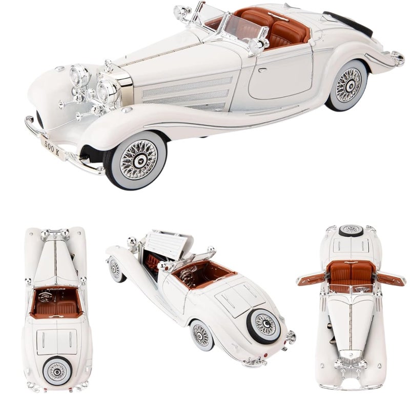 Magicwand® Die-Cast Zinc Alloy 1:24 Scale 1936 Merrc-Bennz Classic Large with 4 Openable Doors,Lights & Music & Working Steering【White】【Pack of 1】 - Image 1