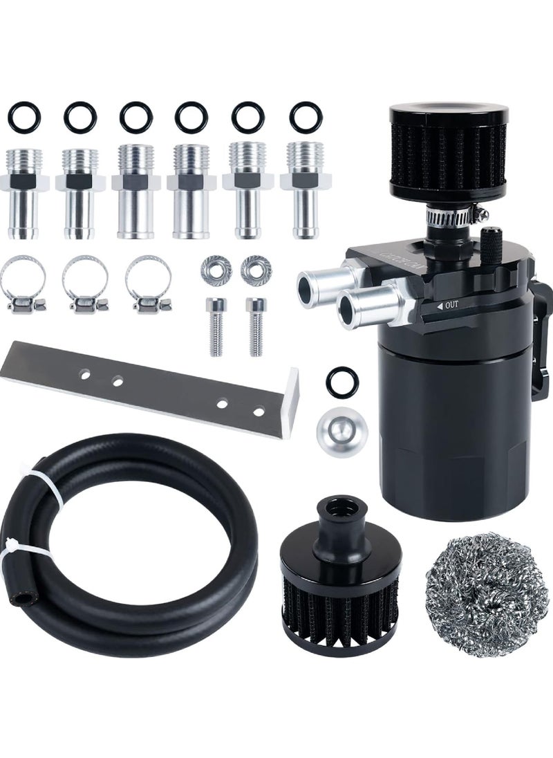 Rock Pow Universal Baffled Oil Catch Can Tank Kit Oil Separator Reservoir with Breather Filter with 3/8" Fuel Line 300ml Aluminum Polish  - Image 1