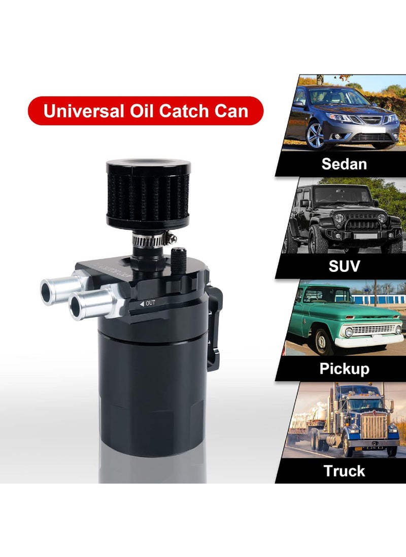 Rock Pow Universal Baffled Oil Catch Can Tank Kit Oil Separator Reservoir with Breather Filter with 3/8" Fuel Line 300ml Aluminum Polish  - Image 2
