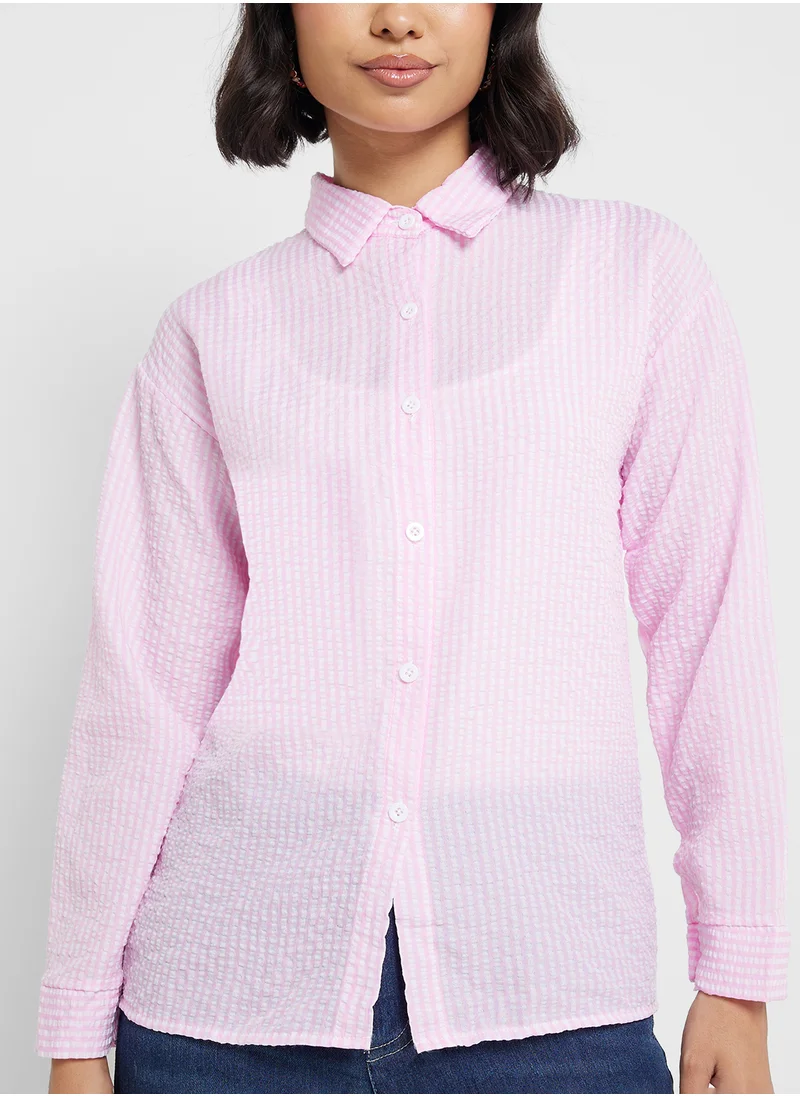 جينجر Oversize Checkered Seersucker Shirt