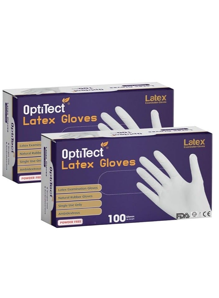 أوبتيتيكت قفازات لاتكس خالية من البودرة، حجم صغير، 100 قطعة للاستخدام مرة واحدة - متينة ومريحة، عبوة من قطعتين - Image 1