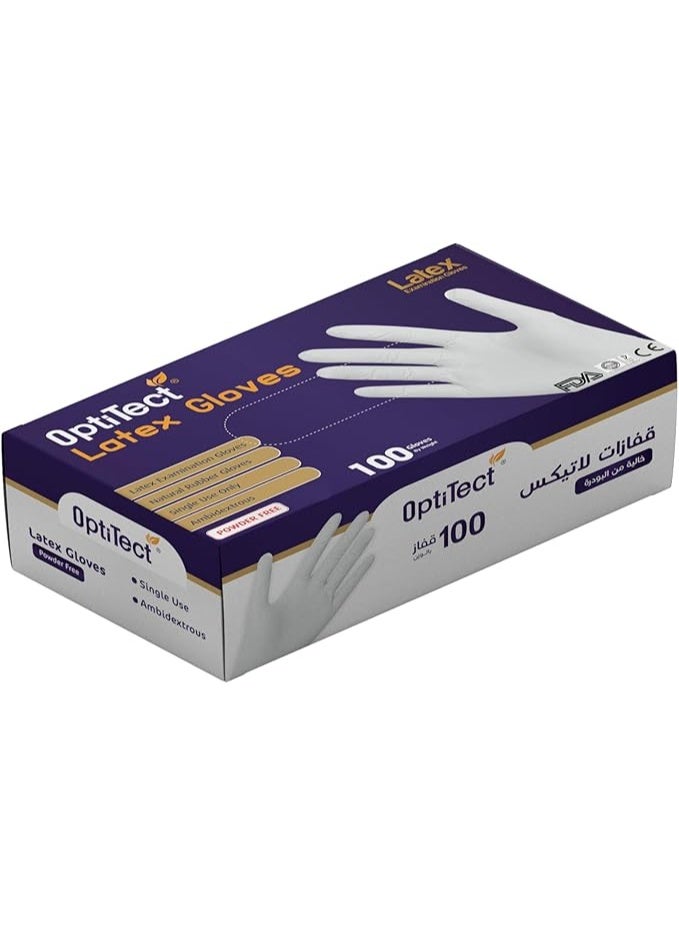 أوبتيتيكت قفازات لاتكس خالية من البودرة، حجم صغير، 100 قطعة للاستخدام مرة واحدة - متينة ومريحة، عبوة من قطعتين - Image 2