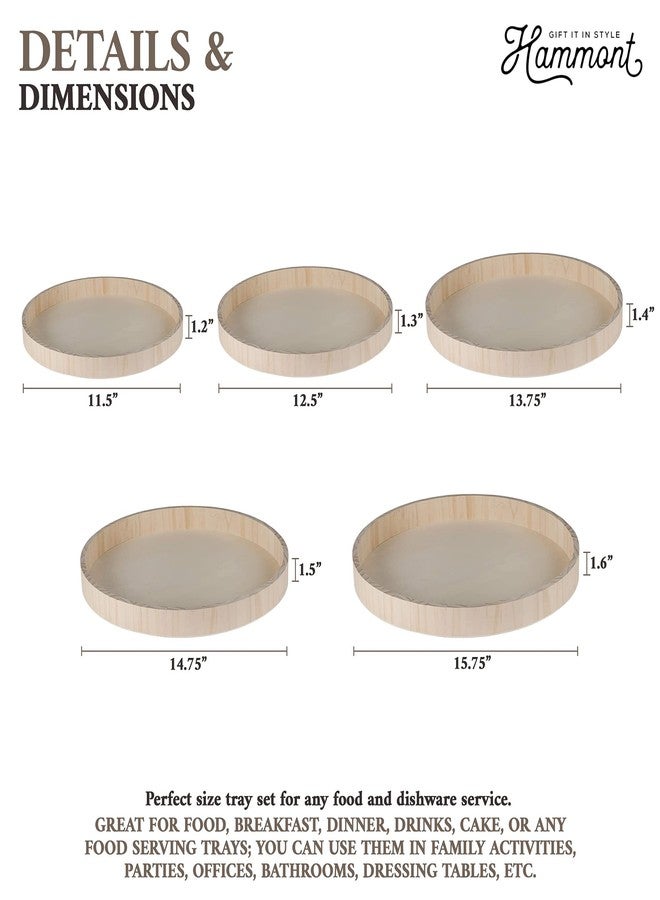 Hammont Wooden Round Trays for Serving - Five Piece Nested Breakfast Tray - Wood Crafts Trays for Organizing & Catering - Image 5