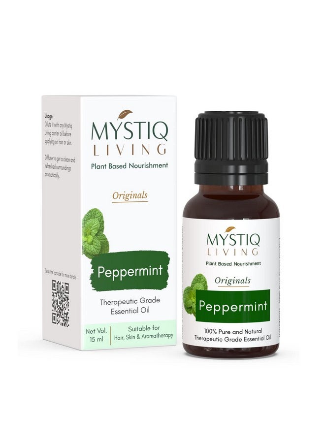 MYSTIQ LIVING - Peppermint Essential Oil For Hair Growth, Skin, Face, Cold, Congestion- 15Ml | 100% Pure, Natural, Undiluted & Therapeutic Grade - Image 1
