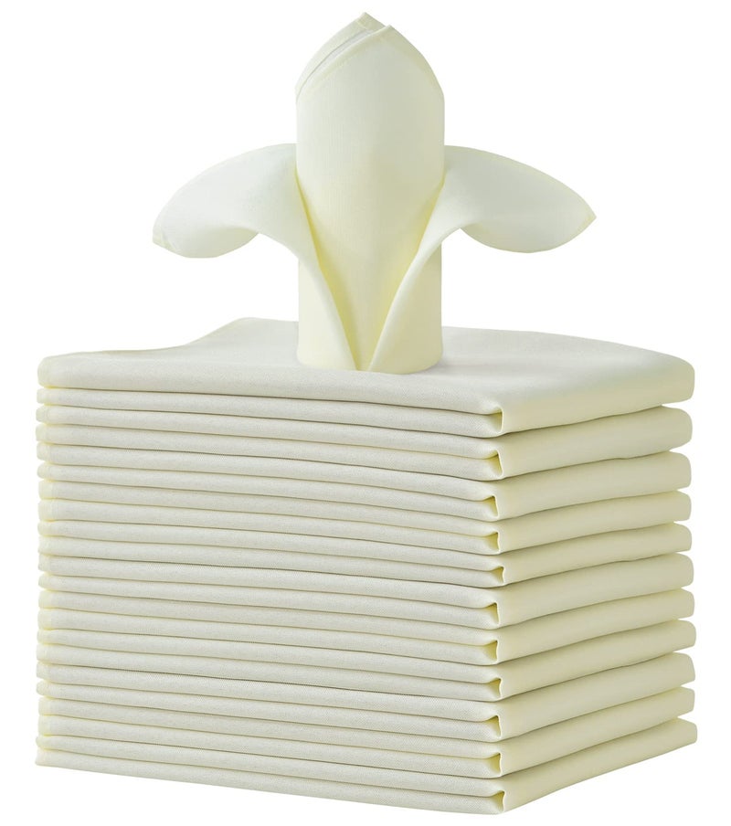 Cieltown Polyester Cloth Falkins 1 دزينة من المناديل القابلة للغسل الصلبة مجموعة من 12 مثالية لحفلات الزفاف عشاء عطلة (17 × 17 بوصة العاج)