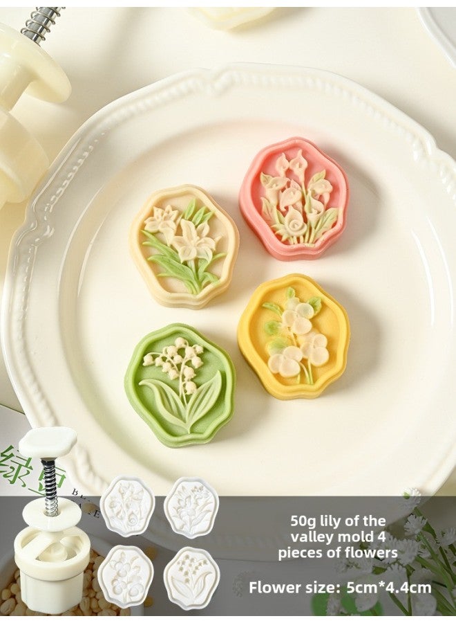 30g50g Mung Bean Cake Mold Household Model Printing Tool Pressing Three-dimensional Embossed Moon Cake Cake Baking Grinding Tool-Specifications:50 Grams Of Lily Orchid Mold (1 Mold 4 Pieces)-Color:See Picture - Image 1