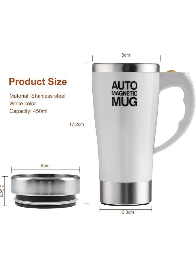 NB Self Stirring Coffee Mug Stainless Steel Auto Magnetic Self Mixing Cup For Coffee Tea Cocoa And Milk 450ml White - Image 2