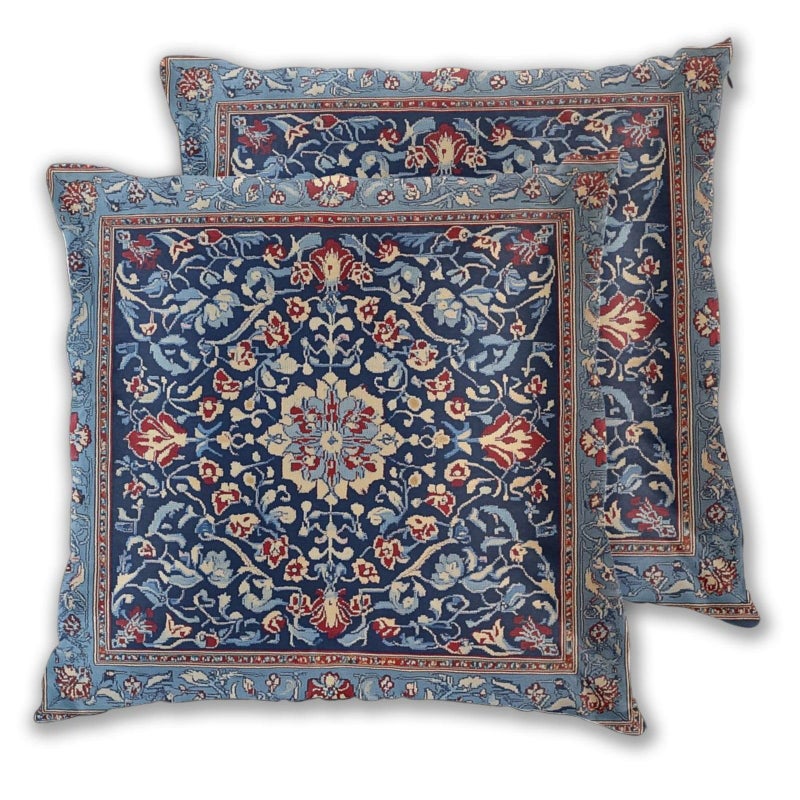 Droerfes Vintage Blue Floral Throw Pillow Covers Set of 2 Couch Pillow Case Decoration Cushion Covers for Sofa Home Living Room Bedroom Outdoor 18X18 Inch - Image 2